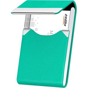 Imagem de Porta-cartões de visita profissional Padike de couro PU para cartões de visita, porta-cartões de visita fino de metal com fecho magnético (azul-lago)