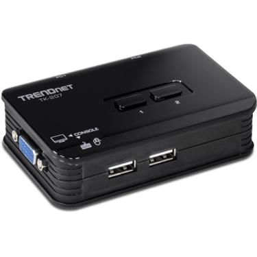 Imagem de TRENDnet Kit de interruptor e cabo USB KVM de 2 portas, monitoramento de dispositivos, varredura automática, feedback audível, USB 1.1, Windows, Linux, TK-207K
