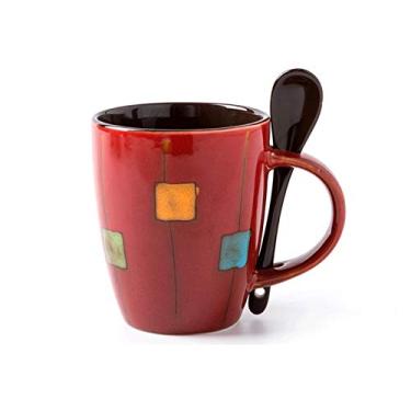 Imagem de GRFIT Caneca artística pintada à mão xícara de cerâmica caneca de café para escritório doméstico copo de bebida de leite com colher presente interessante para amigos, colegas/caneca de café de 350 ml