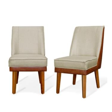 Imagem de Kit 2 Cadeiras de Jantar Linho e Couríssimo com Pés Palito – Conforto e Estilo para Sala de Jantar ou Cozinha (Bege + Nozes)
