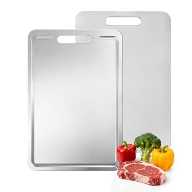 Imagem de Tábua de corte de titânio, tábua de cortar dupla face com titânio puro e palha de trigo PP para cozinha, lavável na lava-louças, antiderrapante, fácil de limpar, para carne, legumes, frutas (40,6 x 28