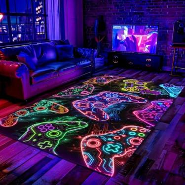 Imagem de Auetwyona Tapete de jogador para quarto de meninos, decoração de sala de jogos, tapete de videogame colorido para sala de estar, quarto, sala de jogos, sala de jogos, tapete antiderrapante 120 x 179