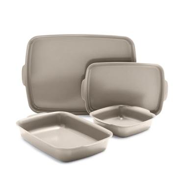 Imagem de GreenPan Premiere Ovenware Conjunto de 4 peças de utensílios de cozinha antiaderentes de cerâmica saudável, sem PFAS, retangular, quadrado, um quarto, formas de meia folha, sem deformação, seguro para