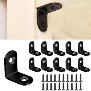 Imagem de Conjunto de 6 peças de suporte de canto em L, suportes de canto de aço inoxidável, suporte de ângulo reto de metal de 90 graus para prateleiras, móveis, gabinete, cadeira, gaveta, com parafusos, preto