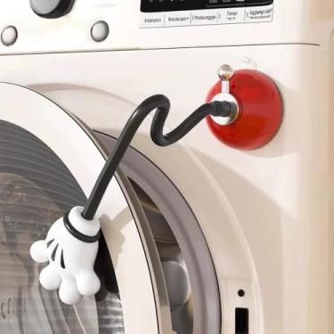 Imagem de Suporte e rolha de porta de arruela de carga frontal, suporte de porta de máquina de lavar com base de ventosa de 6 cm e mangueira flexível, tampa de porta de arruela removível mantém a porta da