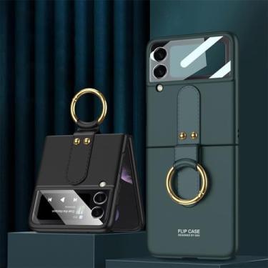Imagem de Capa dura para PC para Samsung Galaxy Z Flip 4 5G Capa para Samsung Z Flip4 Zflip4 Coque Shell capa protetora com anel, verde escuro, para Galaxy Z Flip 4