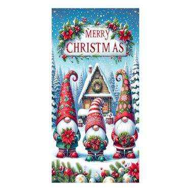 Imagem de BlissYard Capa de porta de Natal 89,5 x 188 cm placa de varanda de gnomo Feliz Natal cenário de parede inverno país das maravilhas decoração de casa para meninas ou meninos presentes ao ar livre