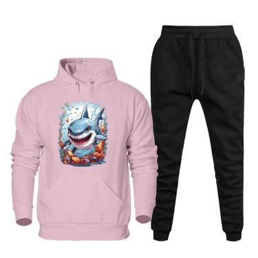 Imagem de Conjunto de Frio Canguru Blusa Quentinha Com Capuz Estampada e Calça Jogging Moletom Com Bolso