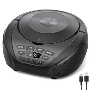 Imagem de Gueray Boombox portátil para leitor de CD: Rádio CD Players Boombox com alto-falantes, rádio FM, entrada AUX, suporte para fones de ouvido, modo de lista de reprodução, reprodução PROG para