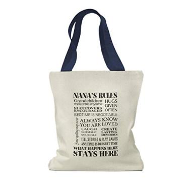 Imagem de Sacola de compras de lona personalizada Nana's Rules Grandma Family & Friends Bolsas de praia reutilizáveis Nana's para mulheres, presentes para avó, design marinho apenas