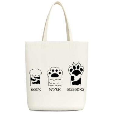 Imagem de HUQIL Sacola estética fofa com alça para meninas e mulheres - BT6, Pata de gato 02, One Size