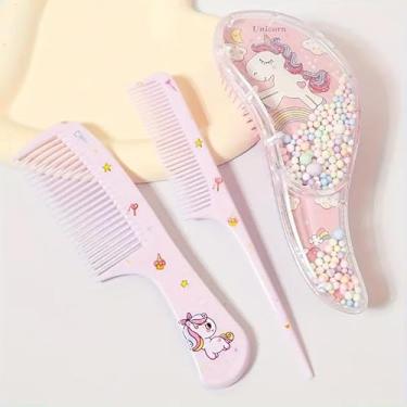 Imagem de Conjunto de 3 pentes de cabelo de desenho animado, uso molhado e seco, escovas de desembaraçar e pentear para todos os tipos de cabelo, alça de plástico ABS durável, ideia de presente