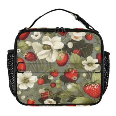 Imagem de Blueangle Lancheira com padrão de flor de morango para homens, mulheres e adultos, lancheira pequena para trabalho de escritório - bolsa térmica portátil reutilizável (415)