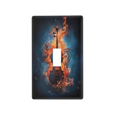 Imagem de Blueangle Capa para placa de parede para interruptor de luz - Fire Flames Music Clef Light Switch Cover decorativa para tomada de parede, tamanho 1 gangue 4,53 x 2,76 polegadas (653)