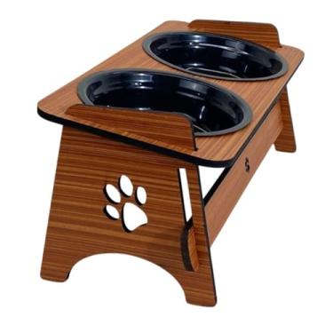 Imagem de Comedouro Elevado para Pets em MDF com Tigelas de Plástico Livre de BPA – Ideal para Cães Pequenos e Gatos(Unitário Preto)