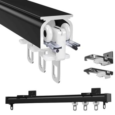 Imagem de Divisória de sala de 1 a 6 m, sistema de trilhos de cortina deslizante resistente, varão de cortina de liga de alumínio para sala de estar, quarto, varanda, suporte lateral/teto, comprimento ajustável