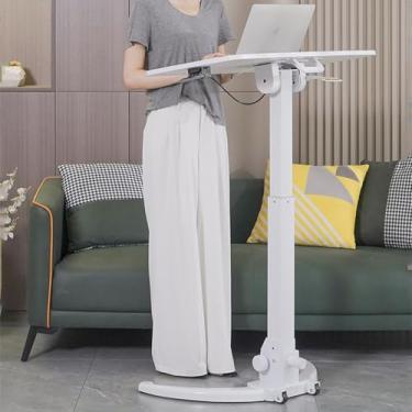 Imagem de Mesa de pódio móvel multifuncional, mesa ajustável para sentar em pé, suporte para laptop com rolamento, pódio portátil para sala de aula, igreja, casa, escritório (branco)