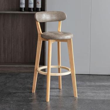Imagem de Bancos de bar com altura de balcão, 71 cm, cadeira de bar de meados do século, banquetas de couro sintético com pernas de madeira maciça e apoio para os pés, banco de bar sem braços para cozinha, ilha