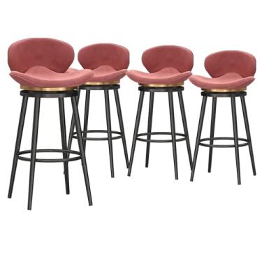 Imagem de Conjunto de 4 banquetas giratórias giratórias para casa de fazenda rústica, cadeiras de barra de veludo com apoio para os pés, banquetas de metal modernas para ilha de cozinha, altura do assento 75 cm
