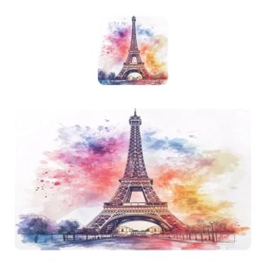 Imagem de Burbuja Jogo americano em aquarela da Torre Eiffel, conjunto de 4 para mesa de jantar, tapetes de mesa de cozinha de PVC à prova d'água, antiderrapantes e resistentes ao calor, fáceis de limpar, 30 x