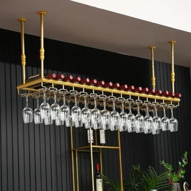 Imagem de Rack de metal para pendurar garrafas de vinho para café, prateleira de teto elegante, suportes para pendurar copos de vinho, rack de vinho moderno para exibição de bar, suporte de vidro para garrafa