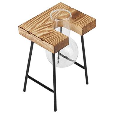 Imagem de KIMISS Plantador de Vidro de Mesa Com Suporte de Madeira – Vaso de Vidro Bulbo para Hidroponia – Vaso de Planta Ideal para Decoração de Jardim de Escritório Doméstico (Uma garrafa + banco)