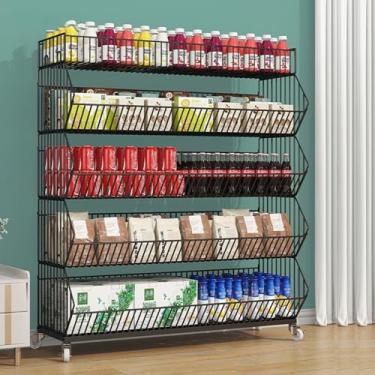 Imagem de Organizador de lanche de 4 5 níveis para quarto, supermercado atacado frutas vegetais expositor prateleira suporte para lojas cozinha garagem, suporte de saco de carrinho de armazenamento de arame