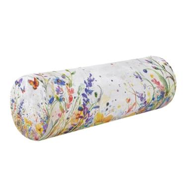 Imagem de Burbuja Almofada redonda com cilindro de borboletas silvestres para alívio da dor no pescoço, almofada de viagem cervical de espuma viscoelástica com capa lavável removível para cama, cabeça e pernas