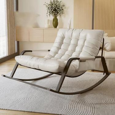 Imagem de Cadeiras de balanço para pátio, acolchoado com encosto alto, dobrável, bolso lateral, cadeira de balanço portátil, cadeiras de balancim modernas, design robusto para sala de estar, quarto, escritórios