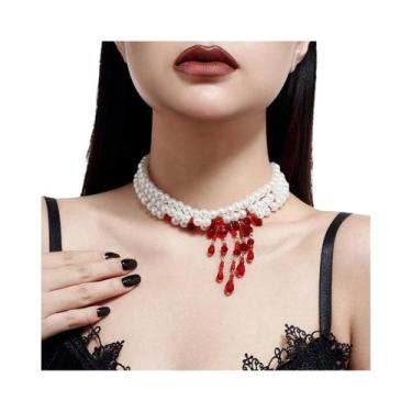 Imagem de Colar De Cristal Vermelho Com Pingente De Gota De Sangue Para Mulheres