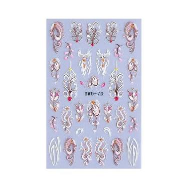 Imagem de Adesivos De Unha 3D Florais Pretos E Brancos Com Renda, Decorações DIY