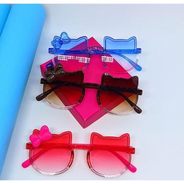 Imagem de Óculos de sol Infantil Menina Fofo Armação Flexível Gatinho com Laço Desenho Hello Kitty Kids Proteção Uv400 Acessórios