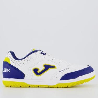 Imagem de Chuteira Joma Top Flex Jr Futsal Juvenil Branca e Azul, 36