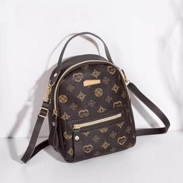 Imagem de Mochila De Couro Coração Forma Escola Estudante Cor:Marrom-escuro - GR