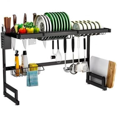 Imagem de Escorredor de Louça Escorredor Organizador Modular Suspenso em Aço Inox Preto para Pia...