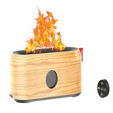 Imagem de Difusor de aroma de umidificador de chama, umidificador de névoa fresca com efeito especial de chama, umidificadores de névoa silenciosa para óleos essenciais difusores de ar aroma carro bebê planta pessoal (grão de madeira clara)