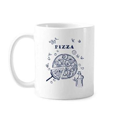 Imagem de Line Drawing Pizza Italy Foods Caneca Cerâmica Café Porcelana Utensílios de Mesa