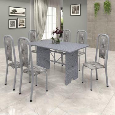 Imagem de Conjunto de Mesa 140x75cm Tampo Granito com 6 Cadeiras Lavínea Soma Móveis Martelado Pérola/Ocre/Paraopeba