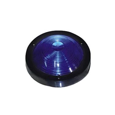 Imagem de Lanterna Lateral Redonda Azul 95MM Base Reta Moldura Preto Sem Vigia Iluminar Degrau Onibus