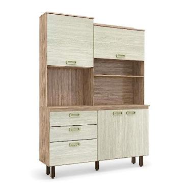 Imagem de Armário De Cozinha Marrom Multiuso Com Porta Basculante Tampo Granito 4 portas 3 Gavetas 4p