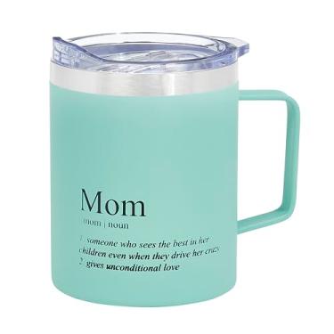 Imagem de SHEFFIELD HOME Caneca Mom - e Aniversário de Filha ou Filho - Caneca de café isolada de aço inoxidável de 350 ml com tampa - Seguro para micro-ondas - menta
