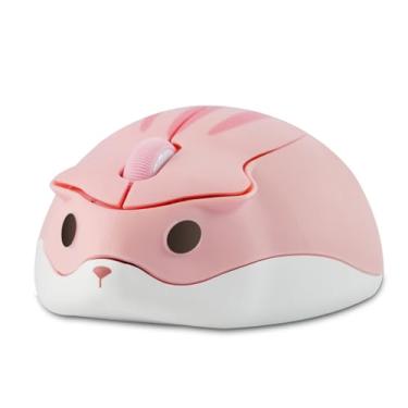 Imagem de Thanice Mouse sem fio fofo de 2,4 G, hamster, silencioso, portátil, sem fio, 1200DPI rosa com receptor USB para laptop/PC/MacBook/notebook/presentes para meninas (rosa)