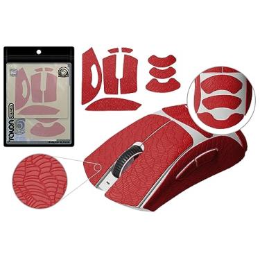 Imagem de TALONGAMES Fita antiderrapante para mouse de aperto, compatível com Razer DeathAdder V3 Pro Gaming Mouse Skins, padrão de ondas, resistente ao suor, corte para ajustar, fácil de aplicar (vermelho)
