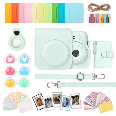 Imagem de HIYQIN Capa para câmera 8 em 1 e acessórios compatíveis com Fujifilm Instax Mini 12, Mini 12 capa/álbum de fotos/moldura de foto e adesivos/filtro de lente/espelho de selfie - verde menta