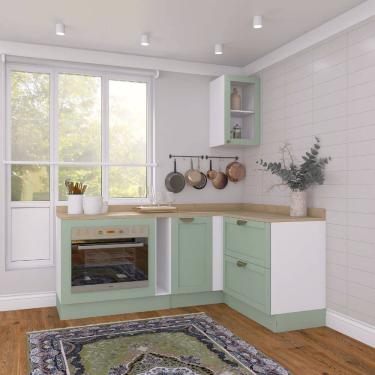 Imagem de Cozinha Modulada 5 Peças 4 Balcões 1 Aéreo Com Tampo Arizona CabeCasa MadeiraMadeira Branco/Menta