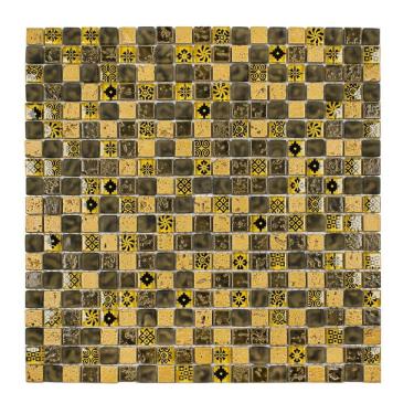 Imagem de Pastilha Mesclada de Mármore e Vidro 31cm x 31cm Machu Picchu Glass Mosaic Placas Amarelo