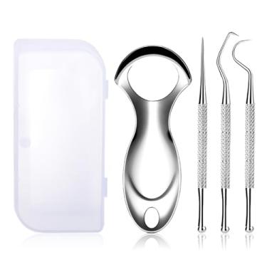 Imagem de Raspadores de língua de aço inoxidável, kit de higiene bucal, limpador de língua, raspador de língua com capa, 1 pacote de limpador de língua e 3 mini palhetas dentárias.