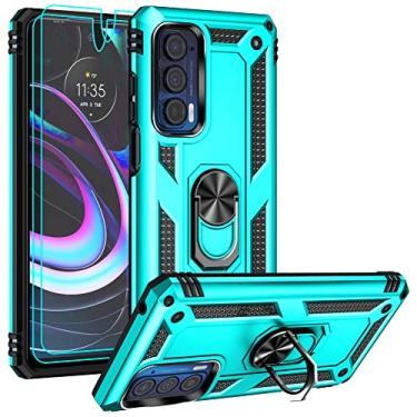 Imagem de Androgate Capa compatível com Motorola Moto Edge 2021, capa para Moto Edge 5G UW com protetores de tela HD, anel de metal de nível militar, capa à prova de choque de 4,5 m, azul-petróleo