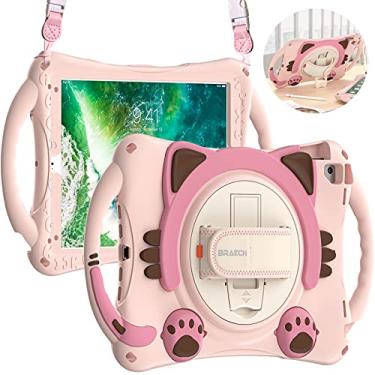 Imagem de BRAECN Capa infantil para iPad 6ª/5ª e 9,7 polegadas 2018/2017, capa protetora de silicone à prova de choque para meninos e meninas com suporte para lápis, pega, alça de mão, suporte, alça para iPad