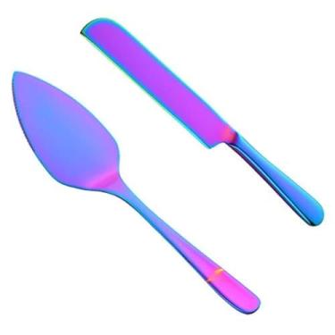 Imagem de Buyer Star Conjuntos de pá de bolo, espátula de aço inoxidável 304, ferramenta de cozimento, pá de bolo para torta, pizza/queijo (arco-íris)